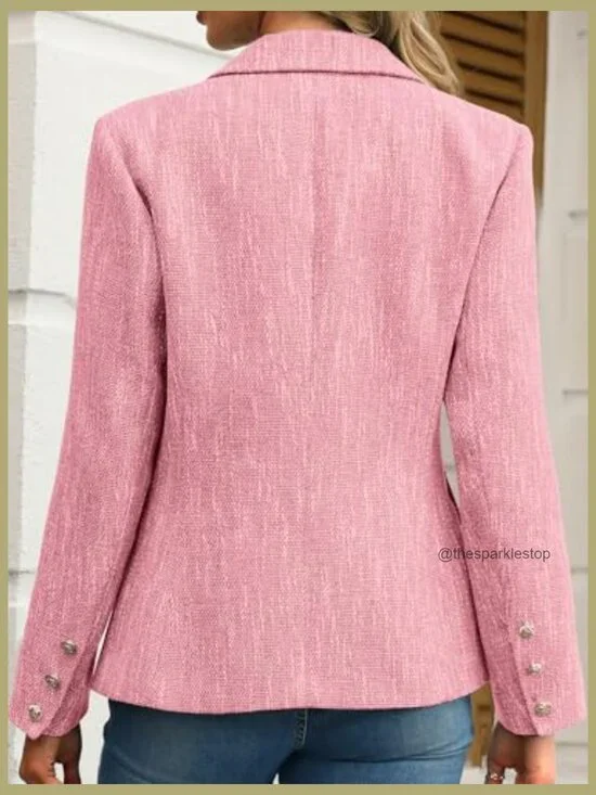 Tweed Blazer Slim Fit Double Breasted Business Casual Jacket - Picture 2 of 7